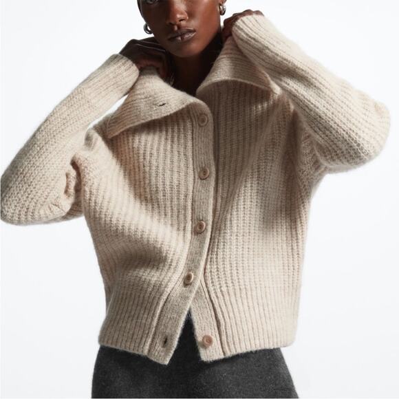 COS Spread Collar Wool Cardigan Sz M - Picture 1 of 9
